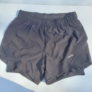 Brooks Womens Black Athletic Running Shorts Elastic Waist Pockets Pull On Sz S
